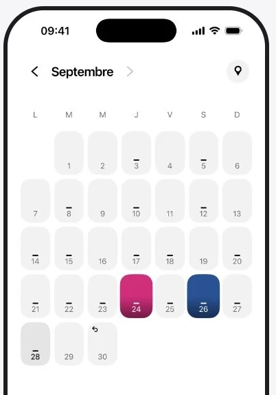 Le calendrier de septembre, avec les dépenses de chaque jour.